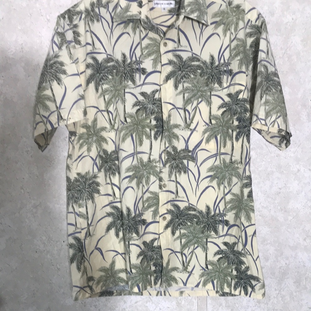 Pierre Cardin Green Palm Tree Print Casual Button Down Shirt